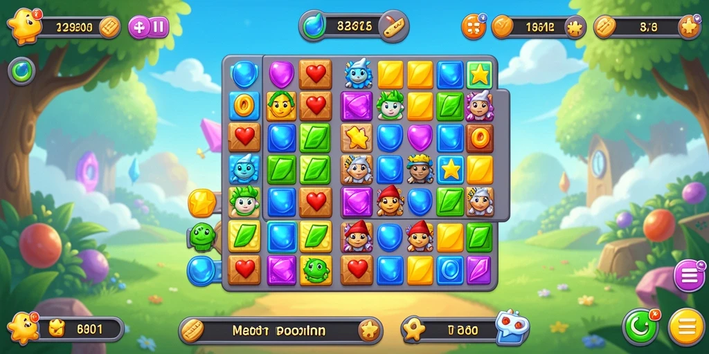 Screenshot utama menampilkan gameplay match-3 yang seru.