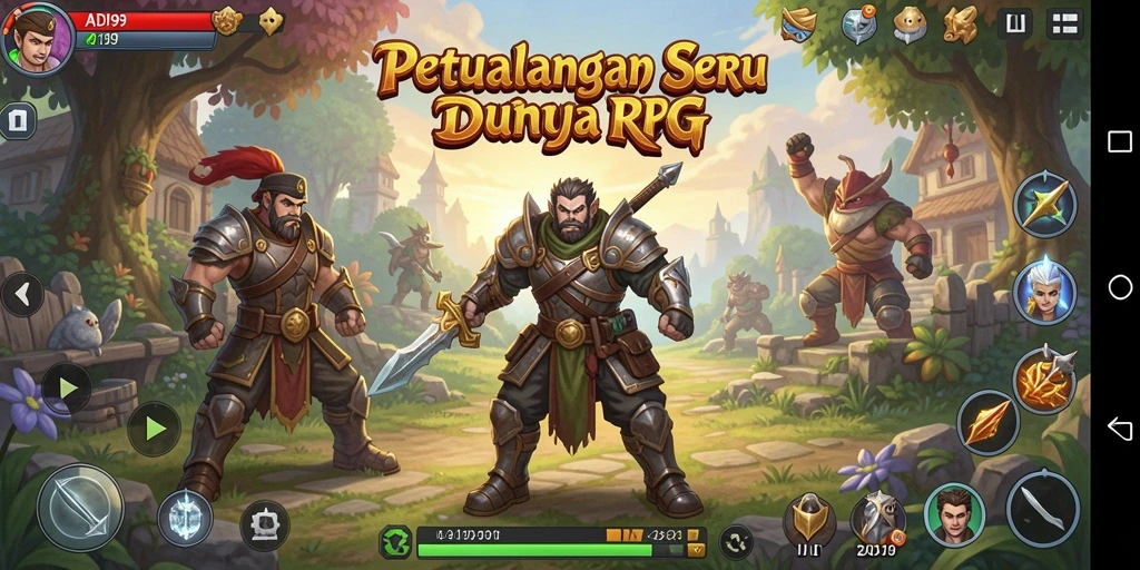 Tangkapan layar gameplay ADI99 yang menunjukkan pertarungan epik dalam dunia RPG.