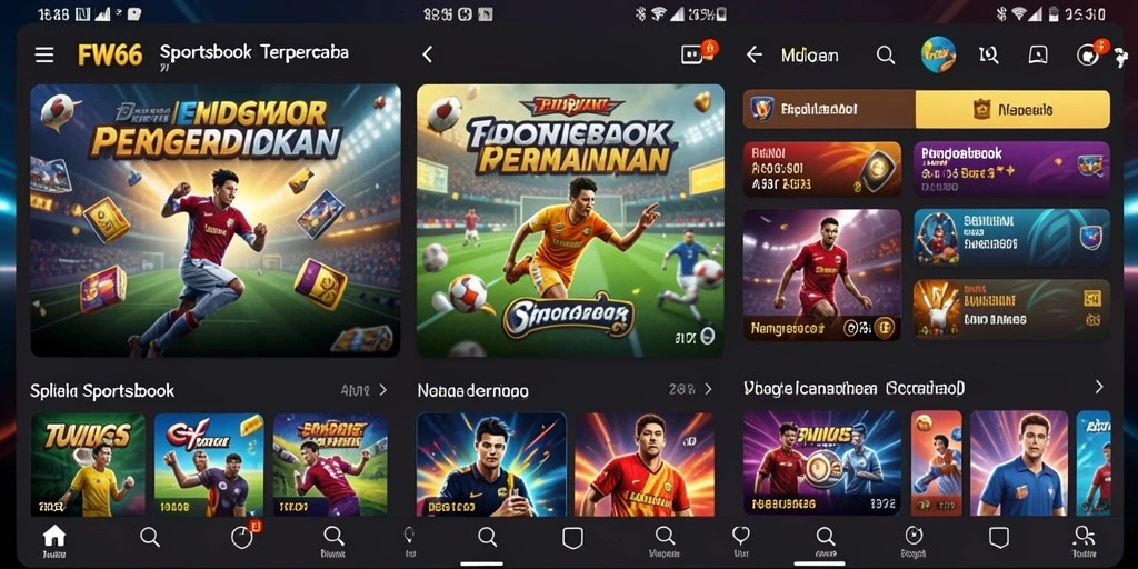 Tampilan menarik dari antarmuka aplikasi FW66 dalam taruhan olahraga.