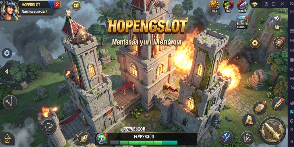 Screenshot gameplay HOPENGSLOT menampilkan menara pertahanan yang strategis.