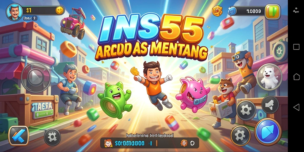 Tangkapan layar menunjukkan gameplay yang seru dan penuh warna di INS55.