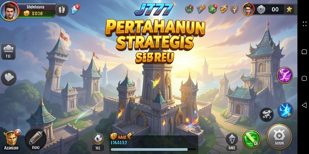 Screenshot JT777 menampilkan aksi epik dalam pertahanan menara.