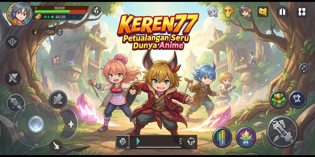 Tampilan gameplay seru dari KEREN77 yang menampilkan karakter Anime.