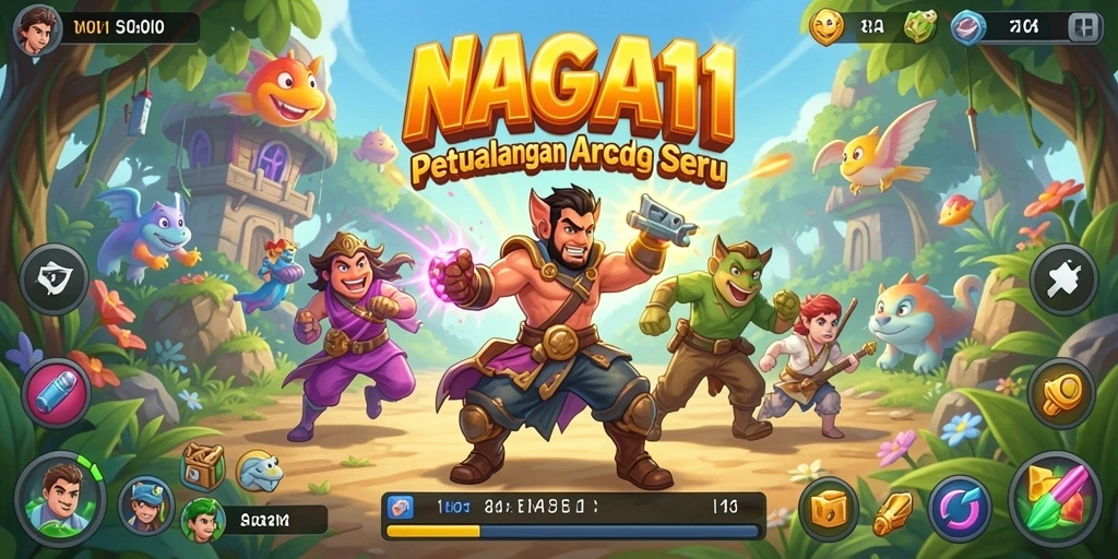Screenshot utama NAGA11 menampilkan aksi seru dalam gameplay Arcade.