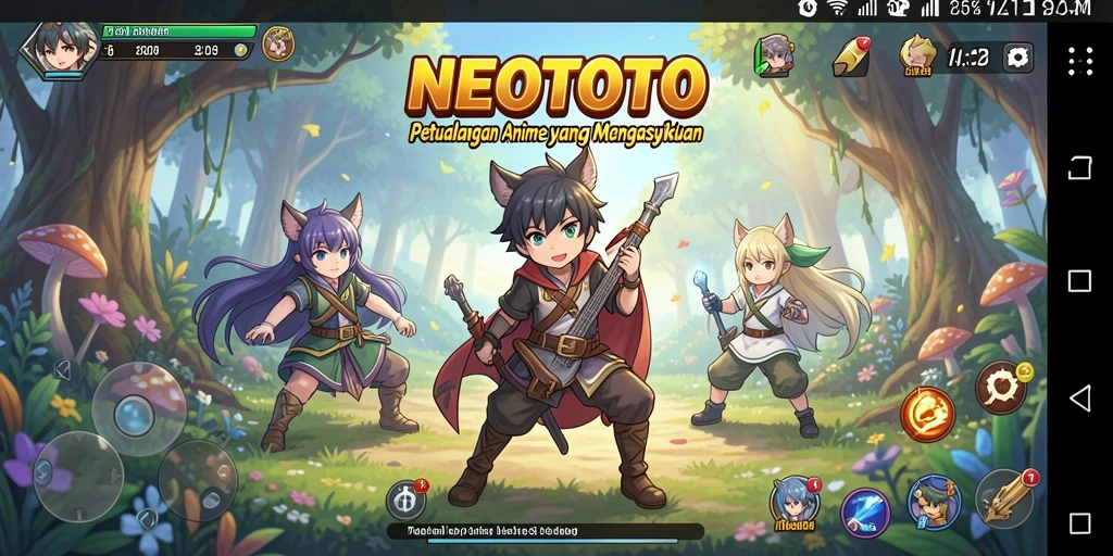 Tangkapan layar dari gameplay seru NEOTOTO yang menampilkan karakter anime.