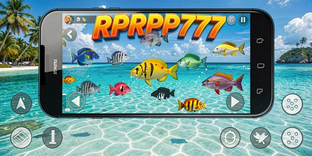 Tampilan gameplay RPRP777 dengan aksi menembak ikan.