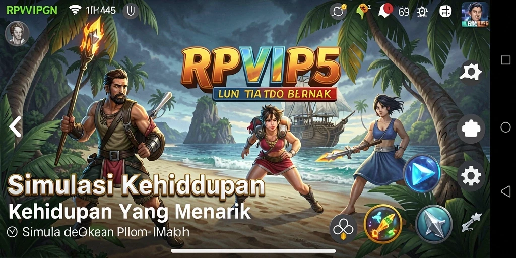 Screenshot RPVIP5 menampilkan interaksi karakter yang dinamis dalam gameplay Simulation.