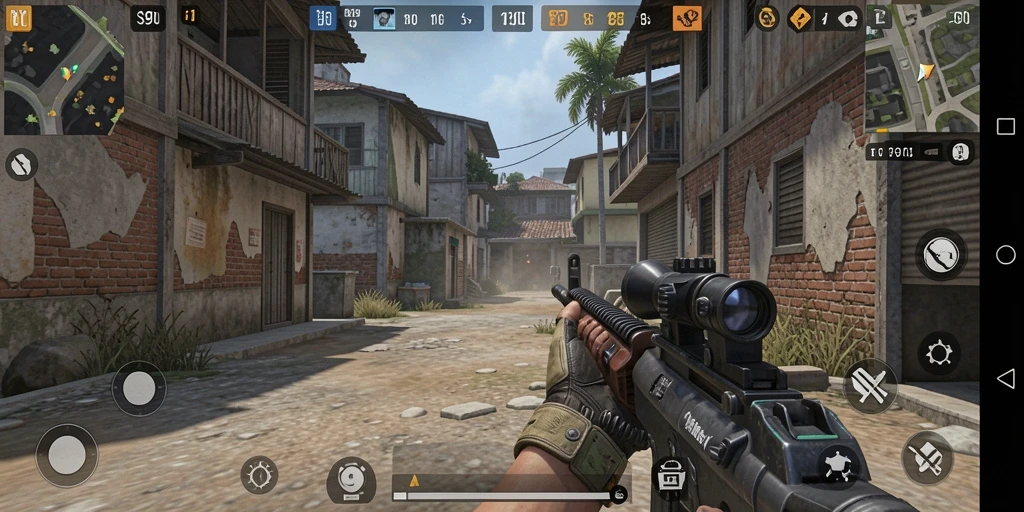 Screenshot menunjukkan aksi menegangkan dalam permainan FPS S80.