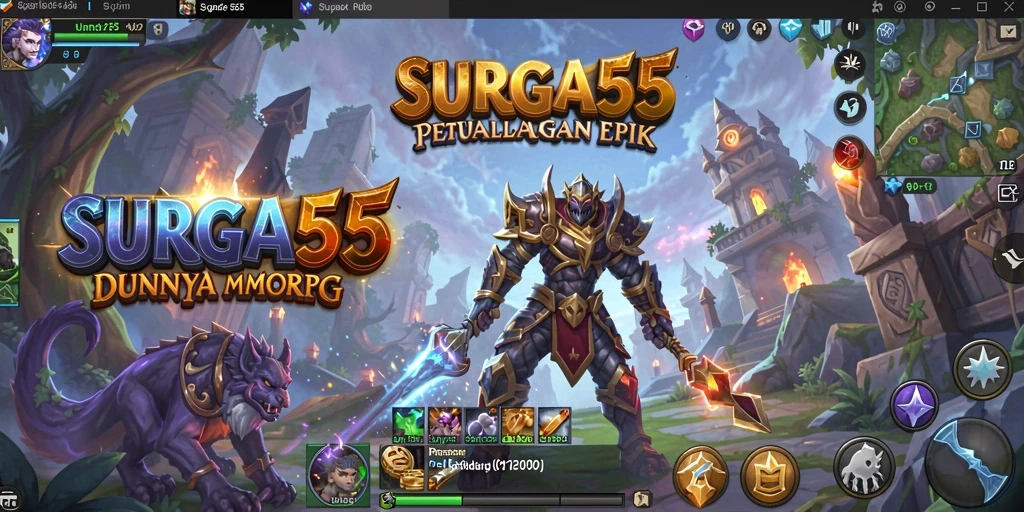 Menggambarkan aksi seru dalam gameplay MMORPG SURGA55.