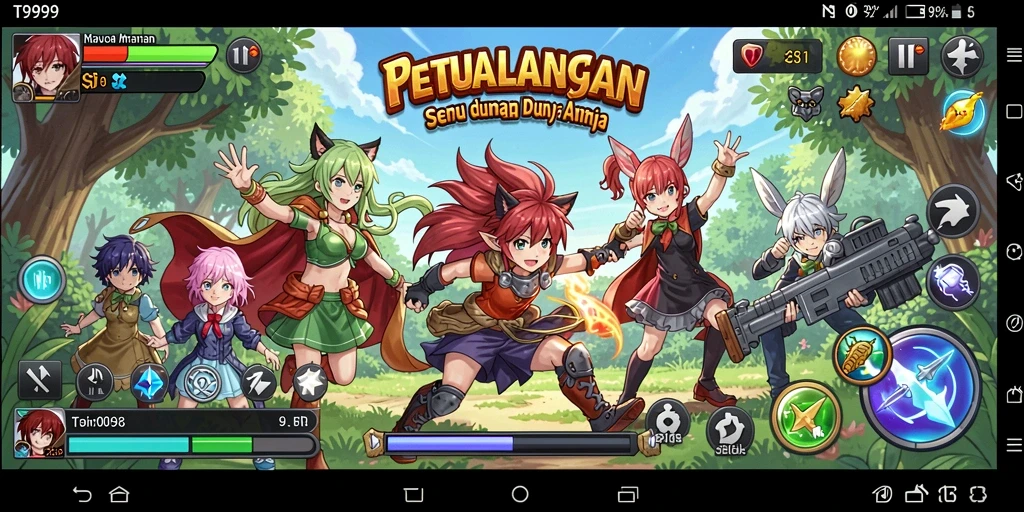 Screenshot T9999 menampilkan aksi seru dalam pertarungan karakter Anime.
