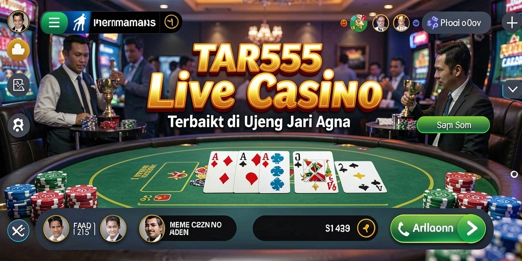 Screenshot TAR555 menampilkan dealer yang tersenyum dan meja permainan live.